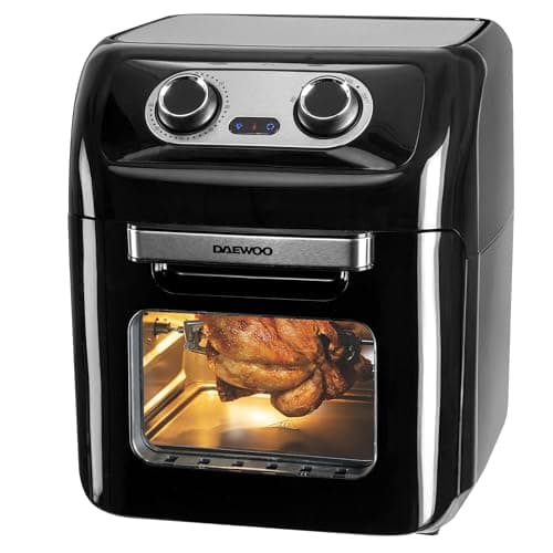 Image of Daewoo Manual Air Fryer, Accessories Included, Rotisserie Stick And 3 Trays For Cooking, Bake, Roast And More With Viewing Window, 60 Minute Timer, Promotes Healthy Eating, Family Sized, 12 Litres