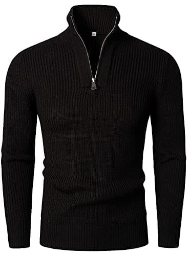 Image of HOOD CREW Men’s Long Sleeve Jumper Causal Tops Fall Stand Collar Zipper Pullovers Black