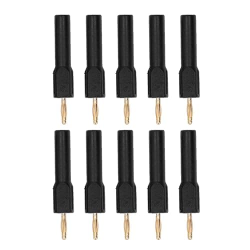 Image of 10Pcs Banana Plugs Connector, 2mm Male to 4mm Female Adapter, Gold Plated Brass Banana Plug with PA Insulation for Test Instruments, 30VAC - 60VDC 10A (Black)