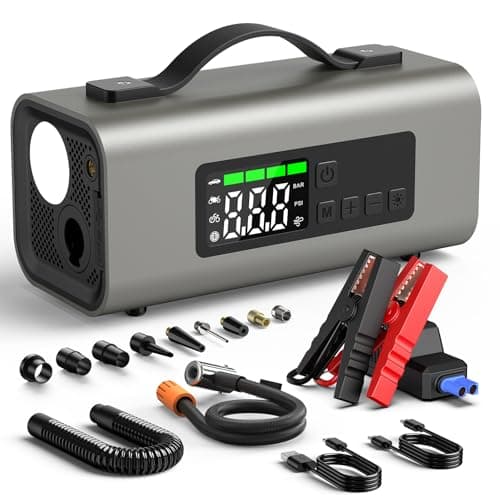 Image of NEU MASTER 6-IN-1 Jump Starter Power Pack, 15200mAh Car Battery Booster with Tyre Inflator, 2500A Car Starter Power Bank for Self Driving Travel, Camping, Emergency(8.0L Gas/6.0L Diesel)