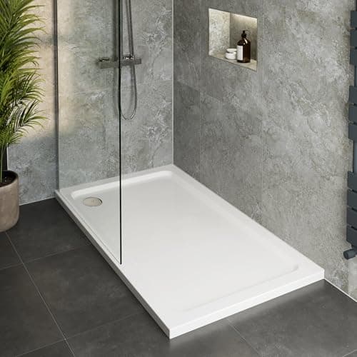 Image of Hydrolux® 1200 x 700 x 45mm White Bathroom Shower Tray for Enclosures Cubicles & Wet Room with Waste, Rectangular
