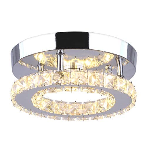 Image of Dixun Contemporary Mini Crystal Chandelier Flush Led Crystal Ceiling Light Finish Chrome Crystal Pendant for Living Room Kitchen Office Bedroom Dining Room Island (Warm Round)