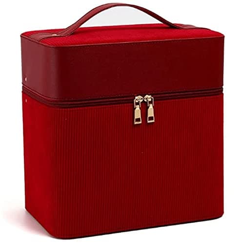 Image of Cosmetic Bag Makeup Bag for Purse Pouch Travel Beauty Zipper Organizer Bag Gifts for Girl Women, PU Leather Washable Waterproof(Red)