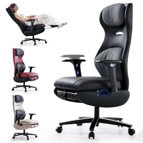 Image of EMIAH Ergonomic Office Chair, Reclining Desk Chair with Footrest, Adjustable Armrests High Back Gaming Chair,Big and Tall Executive Computer Chair with Headrest and Lumbar Support, PU Leather(Black)