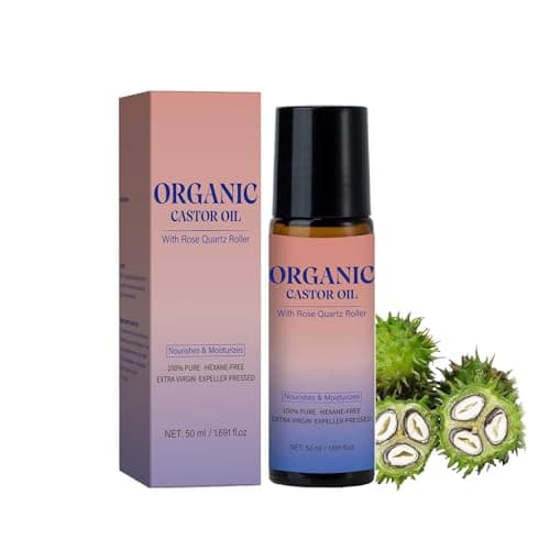 Image of Organic Castor Oil with Rose Quartz Roller, Natural Organic Castor Oil Roll On, Soothing Rollerball, Gently Nourishes Skin for Belly, Face, Body (1)
