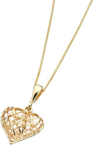 Image of Elements Gold 9ct Yellow Gold Caged Heart Pendant on a Chain of Length 46cm