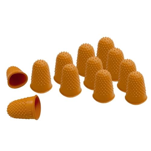 Image of Janrax Pack of 12 Orange No.3 Rubber Thimblettes – Extra Large Finger Cones for Protection, Grip, Sewing, Crafting & Counting Paper/Banknotes