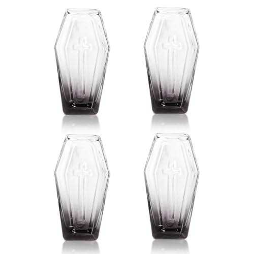 Image of Hobrad 4PCS Coffin Shot Glasses Small Glass Cups Black Shot Glasses Wine Glass Set Whiskey Glasses set 4 Halloween Gifts For Men