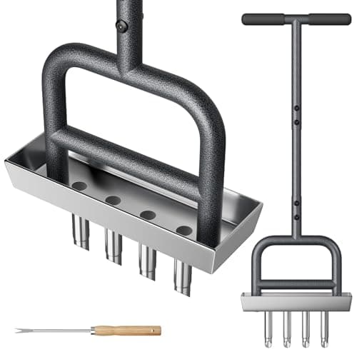 Image of Yornoli Lawn Aerator Tool – Heavy Duty Hollow Tine Manual Coring Aerator with 4 Stainless Steel Pluggers, Soil Core Storage Tray & Long Handle Soft Grip for Compacted Soil Lawn Health & Clay Release