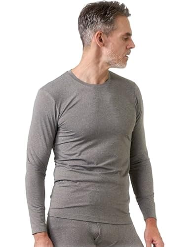 Image of LAPASA Men's Thermal Underwear Top Light/Mid/Heavyweight Fleece Lined Warm Long Sleeve Crew Neck T-Shirt M09/M55/M26,M,Lightweight (1 Top),Light Heather Grey