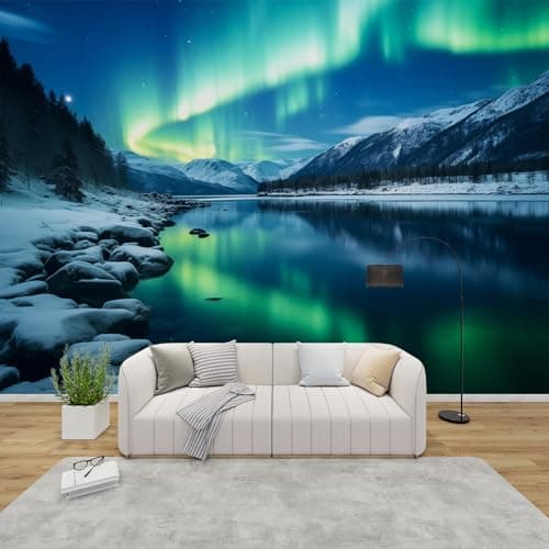 Image of AevuCub Aurora Borealis Wallpaper for Living Room - Northern Lights Wall Murals for Bedrooms, Landscape Wall Art, Non-Woven Photo Wallpaper 3D Effect, 200x140 cm