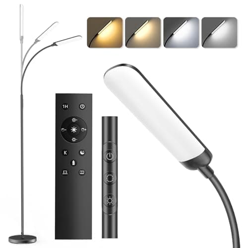 Image of LUCKEA LED Floor Lamp 18W Standing Light with Remote Control 1200lm Dimmable Adjustable Floor Reading Lamp with 4 Color Temperature and 4 Brightness Levels for Living Room, Bedroom, Office, Black