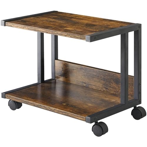 Image of IBUYKE Under Desk Printer Stand, 2 Tier Desktop Organizer Shelf with 4 Wheels, for Printer, Fax, Home Office Use, Rustic Brown TLJ007H