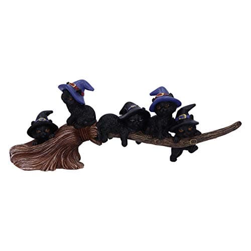 Image of Nemesis Now Purrfect Broomstick Witches Familiar Black Cats and Broomstick Figurine,27.5cm