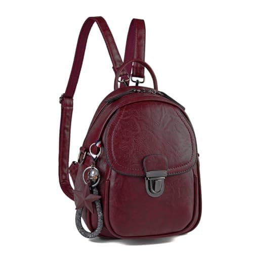 Image of Kasgo Mini Backpack for Women, Water Resistant Small Ladies Backpack Women Leather Backpack Purse Fashion 3 Ways to Carry Bag for Girls with Detachable Straps, Wine Red