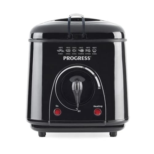 Image of Progress 2-in-1 Deep Fat Fryer & Fondue Maker – 850/950W Electric Fryer with Non-Stick 1L Bowl, Adjustable Temp. up to 190°C, Viewing Window, Compact Design, Includes Basket & 6 Stainless Steel Forks