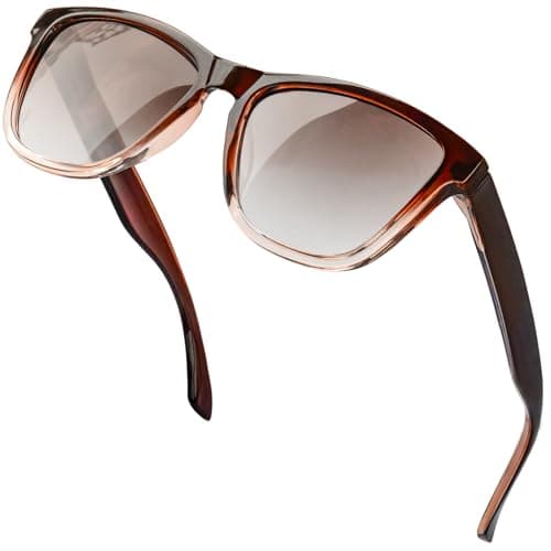 Image of KANASTAL Brown Sunglasses Womens Gradient Polarised Vintage Ladies Retro Classic Mens UV Protection Trendy Urban Fashion - Light Brown Lens