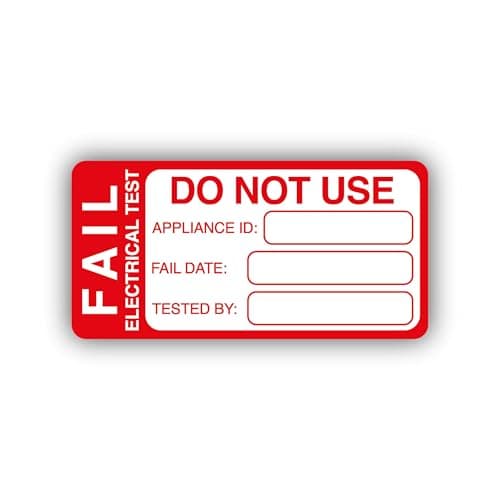 Image of PAT Test Fail Stickers 25x50mm – 1000 Pieces Red Failed Labels – Polypropylene Self Adhesive – Portable Appliance Testing Safety Labels