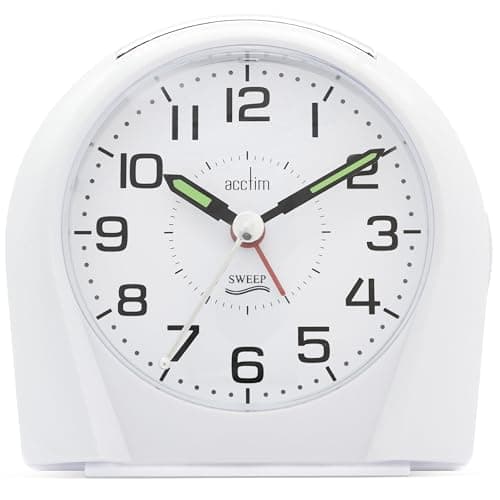 Image of Acctim Europa Analogue Alarm Clock Non Ticking Sweep Quartz Luminous Hands Energy Efficient White 14112