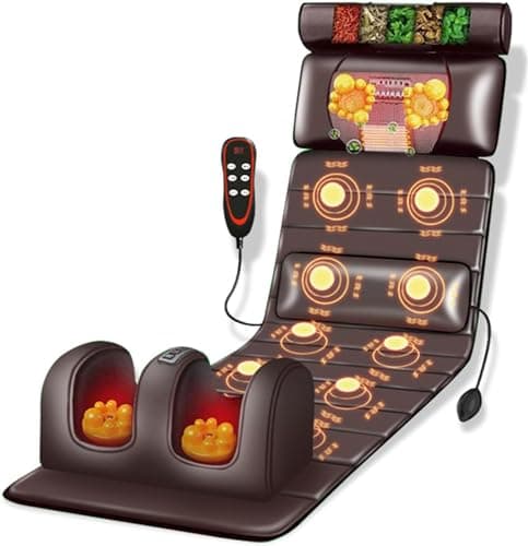 Image of Full Body Massage Mat With Heat, 10 Vibrating Nodes, Adjustable Pillows, Heating Pads - Neck and Back Muscle Relaxation - For Home and Office Use,Brown