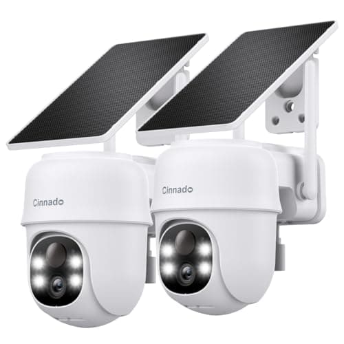 Image of Cinnado Solar CCTV Camera Systems - 2K Security Camera Outdoor Wireless, House Security Solar Battery Powered, PIR Detection, 360° Color Night Vision, Siren, (2-Pack)
