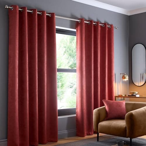 Image of Fusion Terracotta Thermal Drapes – W66 x L90 (168x229cm) – 2 Panels – Eyelet Window Treatment in Orange Red – Blackout Privacy Panels for Bedroom & Living Room – Door Drapes – Strata Collection