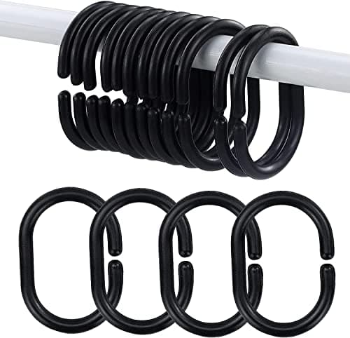 Image of SZCXDKJ 12 Pieces of Bathroom Shower Window Rod Plastic Shower Curtain Ring Hook Sliding Curtain Ring (black)