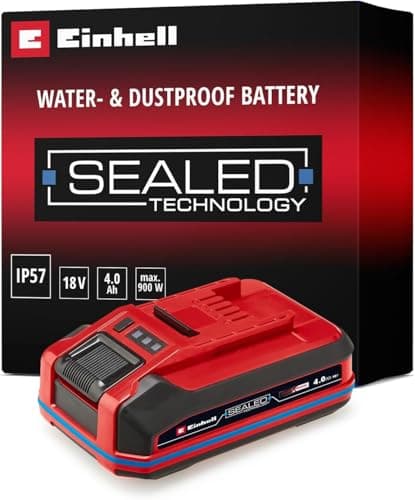 Image of Einhell 18V Sealed 4.0Ah Plus Lithium-Ion Battery Power X-Change, 2nd Generation, IP57 Waterproof & Dust Protection, Universally Compatible with All PXC Power Tools and Garden Machines