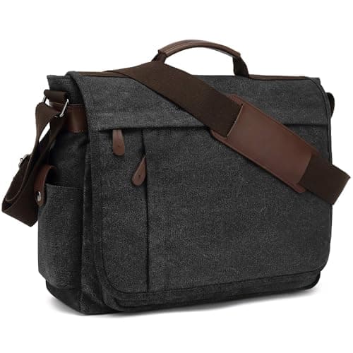 Image of CALIYO Laptop Messenger Bag for Work School Satchel Bag Men's Water Resistant Canvas Crossbody Shoulder Bag for 15.6 Inch Laptop Briefcase