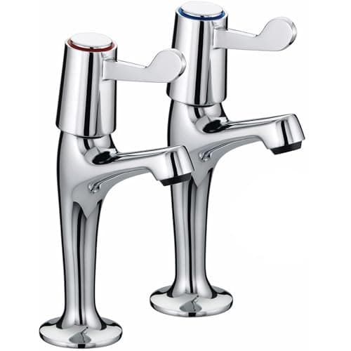 Image of Pair of Chrome Lever Type Kitchen Sink Pillar Tall Leg TAPS Pair Easy USE Set