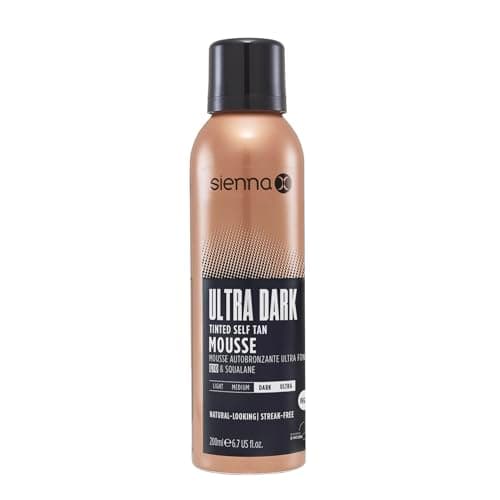 Image of Sienna X Fake Tan Ultra Dark Mousse 200ml. Face & Body Tanning With Hyaluronic Acid, Vitamin E. Light Vegan Foam Tan For Sun Kissed Glow. Long Lasting Flawless Colour Ideal For New Tanners.