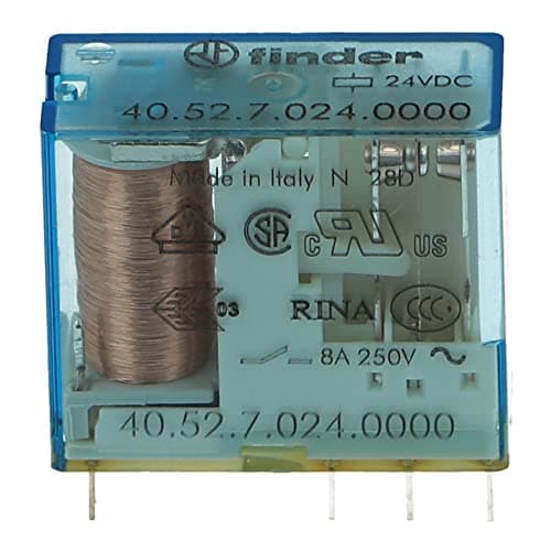 Image of 4052-7024 | 40.52.7.024.0000 | FINDER MOUNT POWER RELAY DPDT 24VDC COIL, 8A 400VAC, 6KV INSULATION, AGNI CONTACTS, 29MM × 25MM × 12
