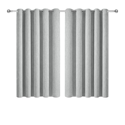 Image of Aspire Homeware 100% Blackout Eyelet Curtains for Bedroom 46x54 Inch Linen Silver Curtains for Living Room 2 Panels with Tiebacks