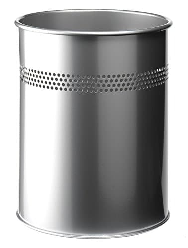 Image of Durable Metal Round Waste Bin Silver 15 Litre Capacity | Stylish 30 mm Perforated Ring | Waste Basket for Offices, Schools, Home, etc.