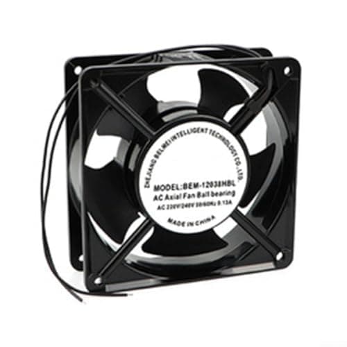 Image of Small Axial Cooling Fan 120 x 120 x 38 mm Sleeve Bearing 230V Metal Frame with ABS Blades for Computers Servers Cabinets and Electronic Equipment, Black