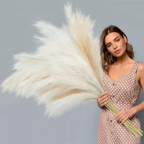 Image of BlueCloudy 4 Stems Pampas Grass 120cm Large Artificial Plants Tall Fake Feathers for Floor Standing Vases Indoor Boho Home Decor for Living Room Wedding Decorative Accessories