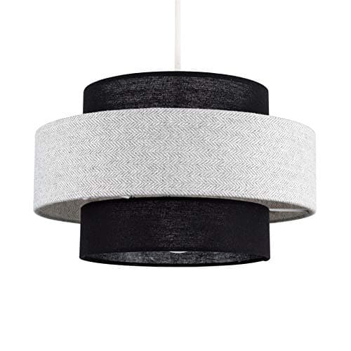 Image of MiniSun | Modern Ceiling Light Shade in a Black and Grey Herringbone Finish | Pendant Lights, Home Décor & Improvement Essential | Includes 10W GLS Bulb [3000K Warm White] | 30cm Shade Width