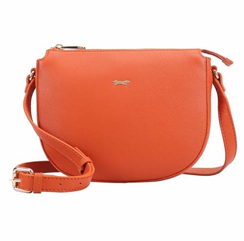 Image of Paul Costelloe Genuine Leather Crossbody Bag with Adjustable Strap and Secure Zipper Closure | Hazara (Orange)