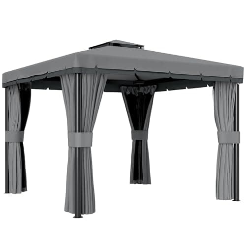 Image of Outsunny 3 x 3(m) Patio Gazebo Canopy Garden Pavilion Tent Shelter Marquee with 2 Tier Water Repellent Roof, Mosquito Netting and Curtains, Aluminium Frame, Light Grey