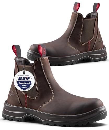 Image of V12 V2430 Cotswold STS Safety Boots Mens – Composite Safety Shoes with Fibreglass Toecap & Midsole – Lightweight Work Safety Boots for Men with Slip-Resistant Sole – Brown Nubuck Leather, Size UK 5