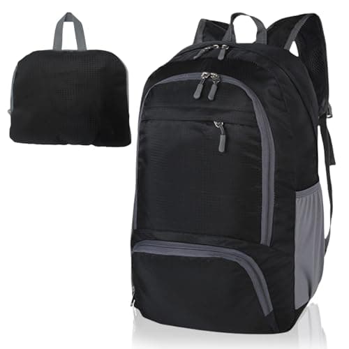 Image of FENGZIZH Foldable Lightweight Travel Backpack, 30L Waterproof Rucksack for Men and Women, Durable Daypack for Hiking, Camping and Outdoor Adventures (Black)