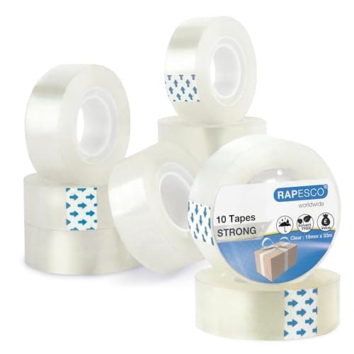 Image of Rapesco 1807 Transparent Adhesive Tape Rolls, 19 mm x 33 m, Clear Refills, Pack of 10