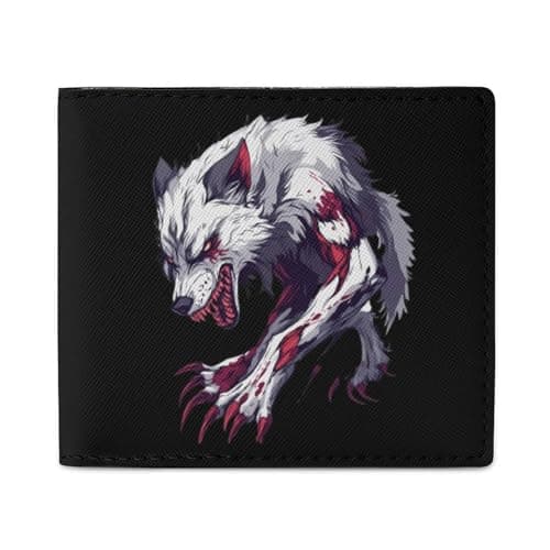 Image of Werewolf Leather Bifold Wallet for Men Slim Card Cases with 2 Slots Minimalist Coin Purs