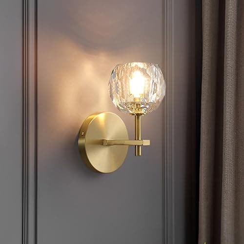 Image of CRFASIBE Crystal Wall Lights, G9 Art Decor Wall Lamp, Indoor Antique Brass Crystal Lighting Fixtures for Living Room, Bedroom, Hotel, Cafe (Dia 9cm)