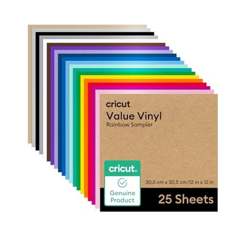 Image of Cricut Permanent Vinyl | Pack of 25 | 30.5 cm × 30.5 cm (12" × 12") | Adhesive Vinyl Sheets | Compatible with All Cutting Machines