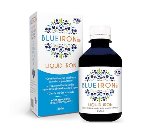 Image of Blueiron Liquid Iron Supplement with Nordic Blueberries + Vitamin C, Vitamin B12, Folic Acid, Biotin and Zinc | 250ml | Suitable for Vegans | Easily Absorbed and Gentle On The Stomach