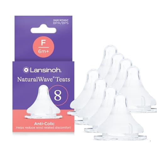 Image of Lansinoh NaturalWave Baby Bottle Teats - Fast Flow - 8 Pack - Anti-Colic Air Vent - BPA & BPS-Free - Clinically Proven to Reduce Nipple Confusion - Compatible with Lansinoh Bottles