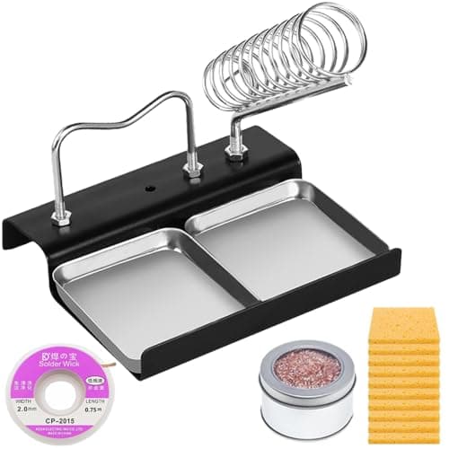 Image of HAAMNING7 Soldering Iron Holder Stand Base, Solder Iron Spring Holder Support Sation with Brass Wool, 35 * 50mm Cleaning Sponge, Solder Sucker