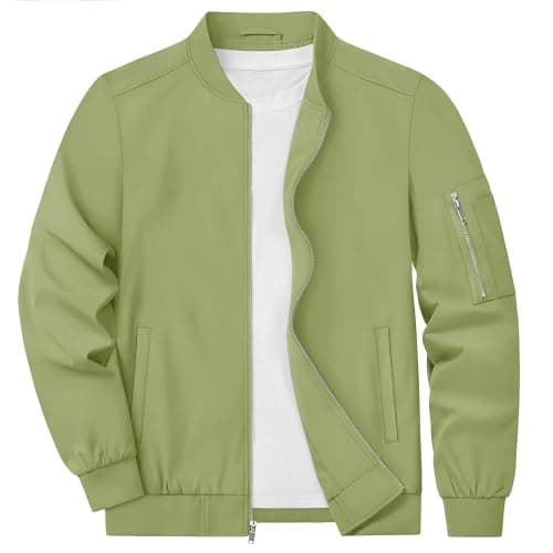 Image of KEFITEVD Men Casual Thin Jacket Spring Lightweight Golf Jackets Sports Coat with Pockets,0live Green,M