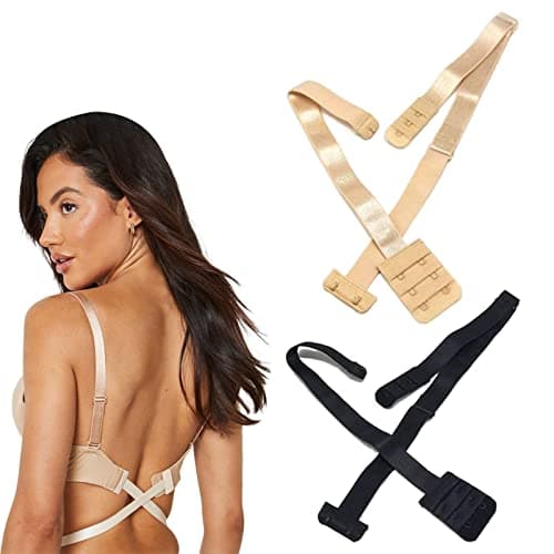 Image of 2 Pairs Low Back Bra Converter Soft Women's Bra Extenders 2 Hooks Backless Bra Stretchy Bra Strap Extender Adjustable Women's Bra Straps for Women Backless Dress